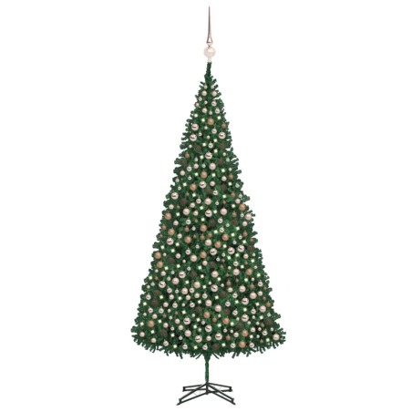 vidaXL Árbol de Navidad preiluminado con luces y bolas verde 500 cm