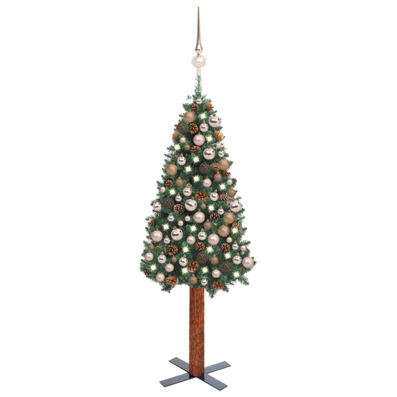 vidaXL Árbol de Navidad delgado con luces y bolas verde 180 cm vidaXL Árbol de Navidad delgado con luces y bolas verde 180 cm