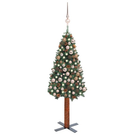 vidaXL Árbol de Navidad delgado con luces y bolas verde 180 cm