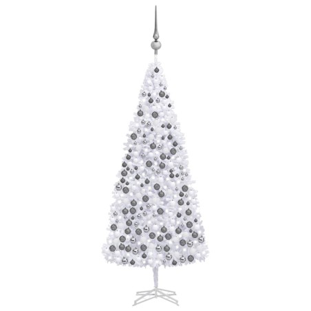 vidaXL Árbol de Navidad preiluminado con luces y bolas blanco 500 cm