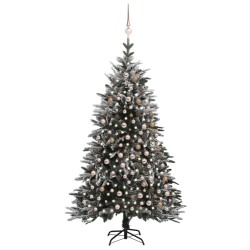 vidaXL Árbol de Navidad con LED, bolas y nieve flocada PVC y PE 210 cm
