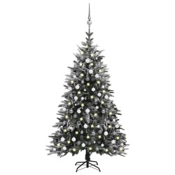 vidaXL Árbol de Navidad con LED, bolas y nieve flocada PVC y PE 210 cm