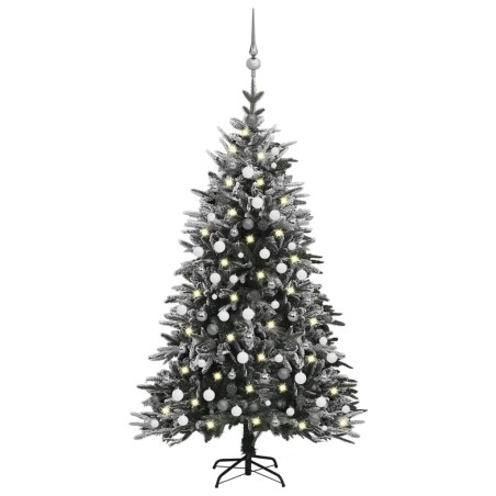 vidaXL Árbol de Navidad con LED, bolas y nieve flocada PVC y PE 210 cm