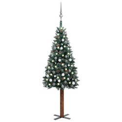 vidaXL Árbol de Navidad delgado con luces y bolas verde 210 cm