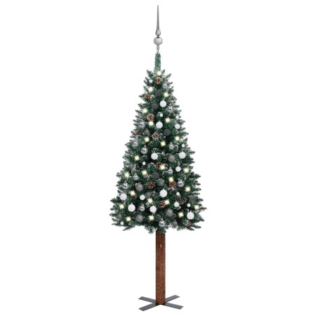 vidaXL Árbol de Navidad delgado con luces y bolas verde 210 cm