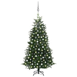 vidaXL Árbol de Navidad artificial con LED y bolas PVC PE verde 240 cm