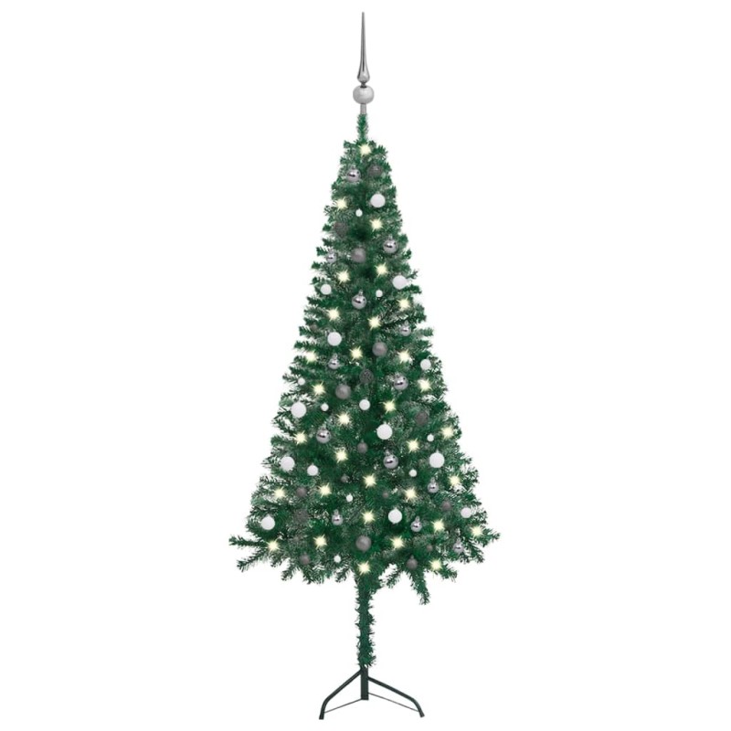 vidaXL Árbol de Navidad artificial de esquina LED y bolas verde 240 cm vidaXL Árbol de Navidad artificial de esquina LED y bolas verde 240 cm