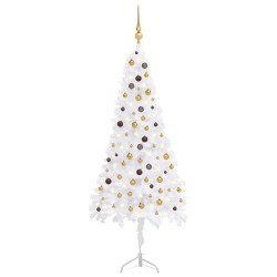 vidaXL Árbol de Navidad de esquina LED y bolas PVC blanco 240 cm