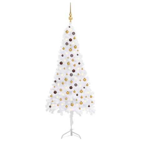 vidaXL Árbol de Navidad de esquina LED y bolas PVC blanco 240 cm