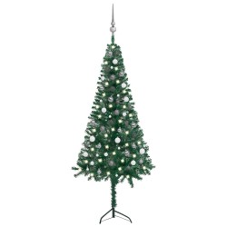 vidaXL Árbol de Navidad artificial de esquina LED y bolas verde 180 cm