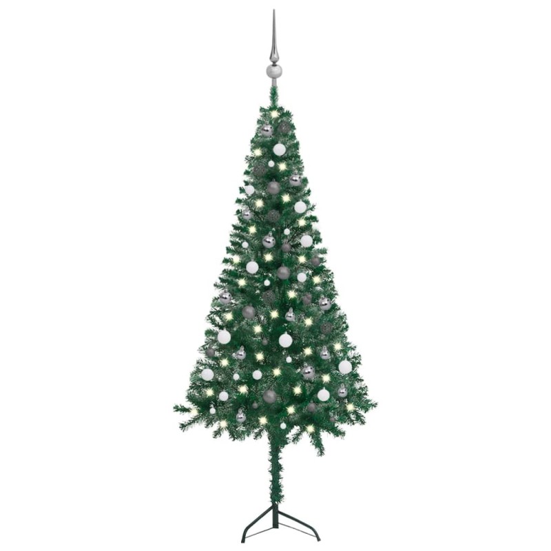 vidaXL Árbol de Navidad artificial de esquina LED y bolas verde 180 cm vidaXL Árbol de Navidad artificial de esquina LED y bolas verde 180 cm