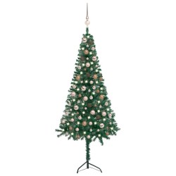 vidaXL Árbol de Navidad artificial de esquina LED y bolas verde 150 cm 