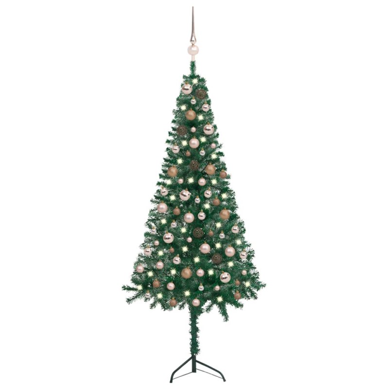 vidaXL Árbol de Navidad artificial de esquina LED y bolas verde 150 cm vidaXL Árbol de Navidad artificial de esquina LED y bolas verde 150 cm