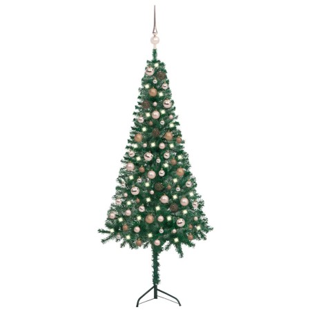 vidaXL Árbol de Navidad artificial de esquina LED y bolas verde 150 cm 