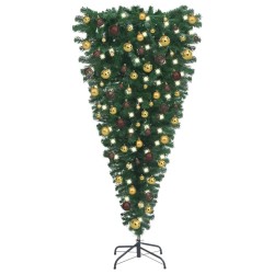 vidaXL Árbol de Navidad artificial invertido con luces y bolas 210 cm