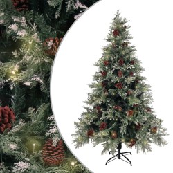 vidaXL Árbol de Navidad con luces y piñas PVC PE verde y blanco 120 cm