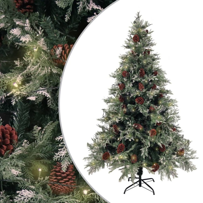vidaXL Árbol de Navidad con luces y piñas PVC PE verde y blanco 120 cm vidaXL Árbol de Navidad con luces y piñas PVC PE verde y blanco 120 cm