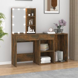 vidaXL Tocador con LEDs y armario madera contrachapada roble ahumado