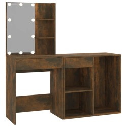 vidaXL Tocador con LEDs y armario madera contrachapada roble ahumado