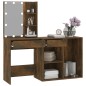 vidaXL Tocador con LEDs y armario madera contrachapada roble ahumado vidaXL Tocador con LEDs y armario madera contrachapada roble ahumado