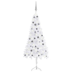 vidaXL Árbol de Navidad de esquina LED y bolas PVC blanco 210 cm