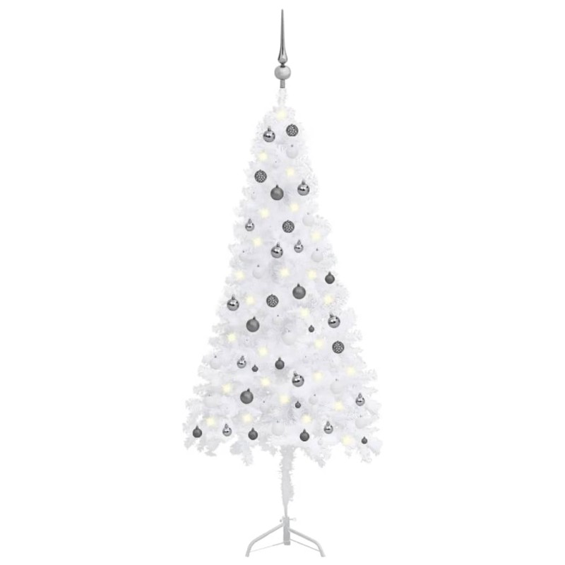 vidaXL Árbol de Navidad de esquina LED y bolas PVC blanco 210 cm vidaXL Árbol de Navidad de esquina LED y bolas PVC blanco 210 cm