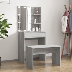 vidaXL Juego de tocador con LED madera contrachapada gris Sonoma