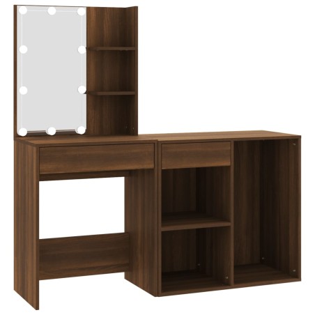 vidaXL Tocador con LED y armario madera contrachapada marrón roble