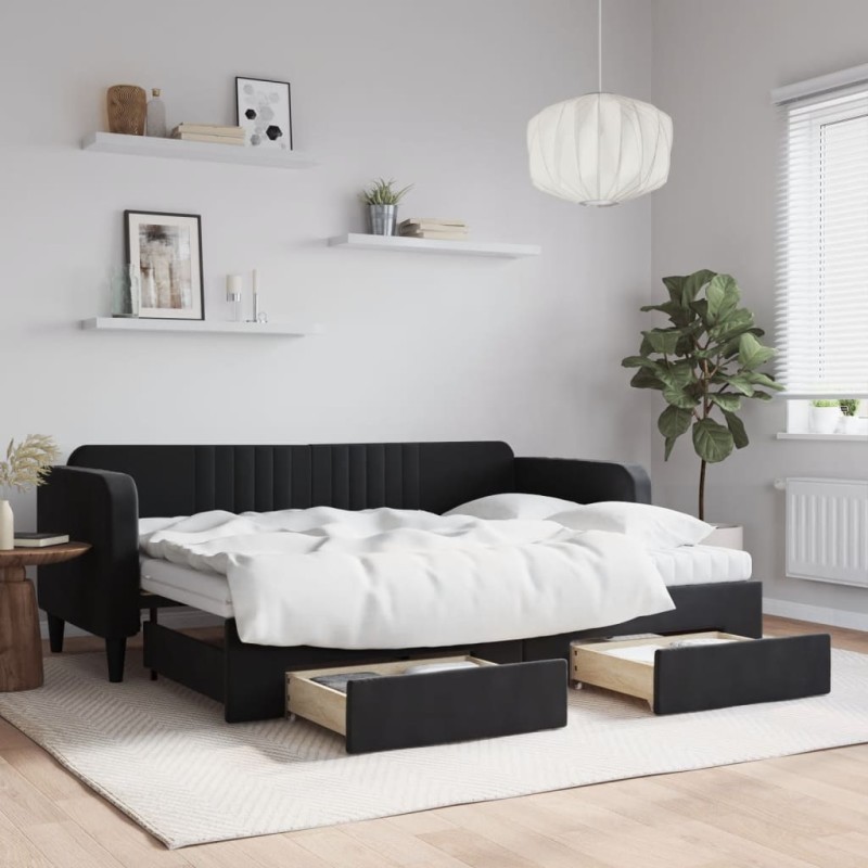 vidaXL Sofá cama nido con cajones terciopelo negro 80x200 cm