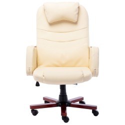 vidaXL Silla de oficina de cuero sintético crema