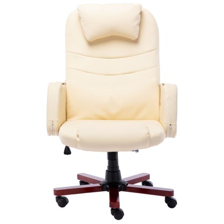vidaXL Silla de oficina de cuero sintético crema