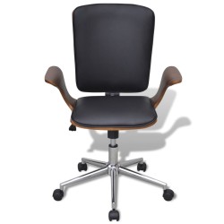 vidaXL Silla de oficina giratoria madera curvada y cuero artificial