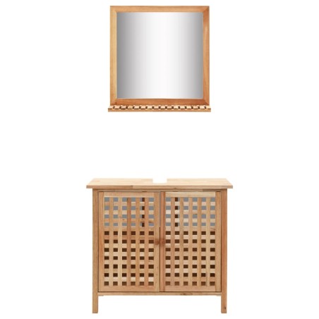 vidaXL Mueble de lavabo con espejo de madera maciza de nogal