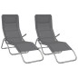 vidaXL Tumbonas plegables 2 uds textilene acero con recubrimiento gris vidaXL Tumbonas plegables 2 uds textilene acero con recubrimiento gris