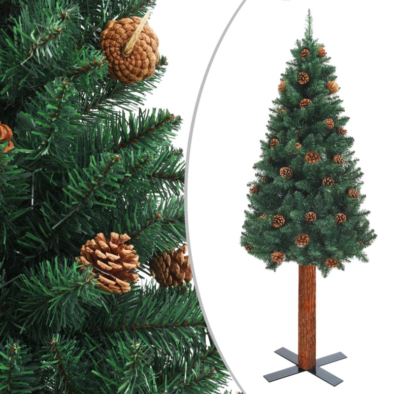 vidaXL Árbol de Navidad delgado madera auténtica y piñas PVC 150 cm vidaXL Árbol de Navidad delgado madera auténtica y piñas PVC 150 cm