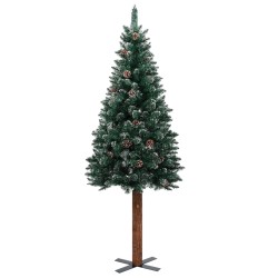 vidaXL Árbol de Navidad delgado madera auténtica y piñas PVC 210 cm
