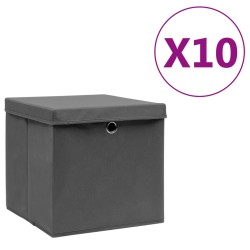 vidaXL Cajas de almacenaje con tapas 10 uds gris 28x28x28 cm
