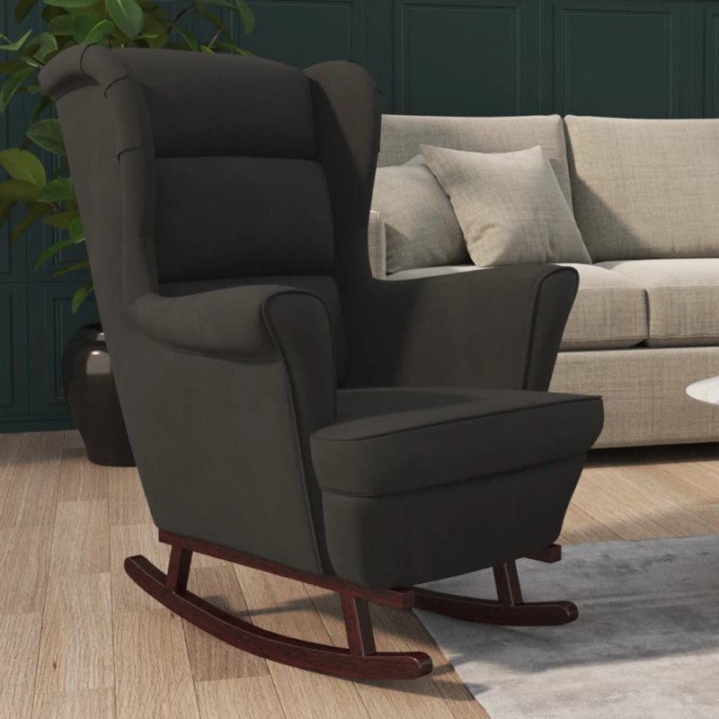 vidaXL Silla mecedora con patas de madera de caucho terciopelo negro vidaXL Silla mecedora con patas de madera de caucho terciopelo negro