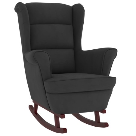 vidaXL Silla mecedora con patas de madera de caucho terciopelo negro