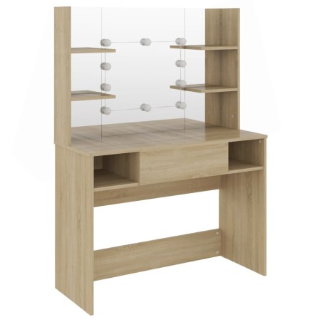 vidaXL Tocador de maquillaje con luces LED MDF roble 100x40x135 cm