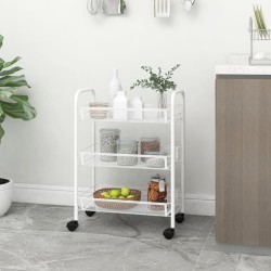 vidaXL Carrito de cocina 3 niveles hierro blanco 46x26x64 cm