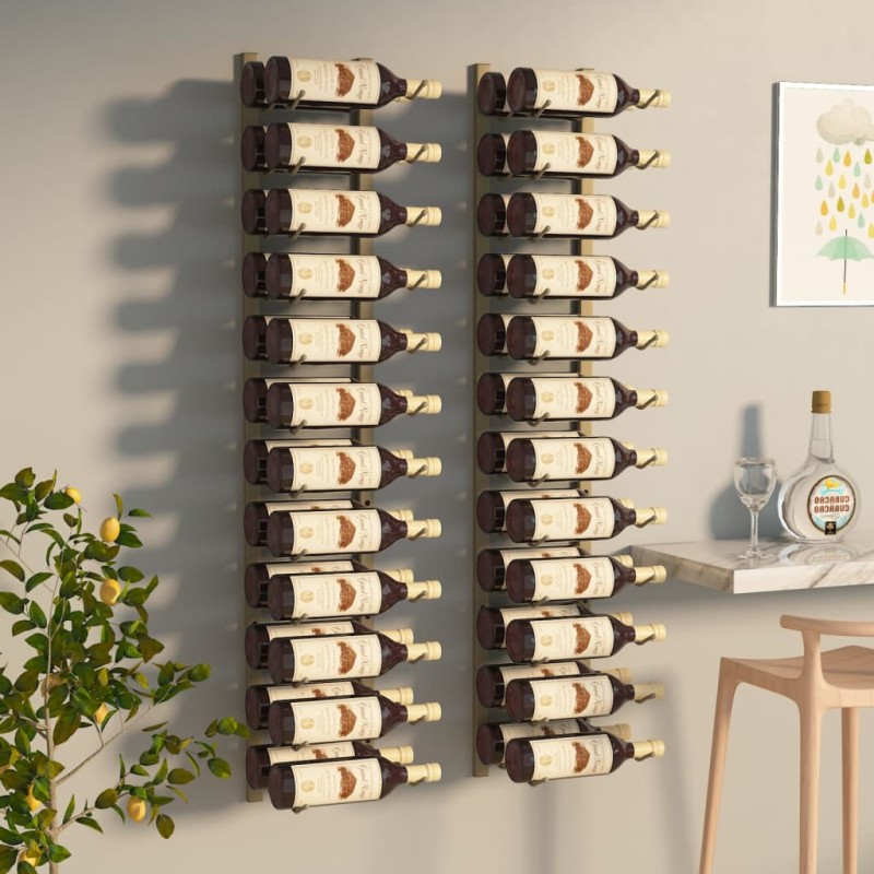 vidaXL Botellero de pared para 24 botellas 2 unidades hierro dorado vidaXL Botellero de pared para 24 botellas 2 unidades hierro dorado