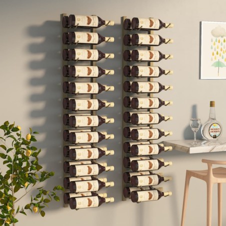 vidaXL Botellero de pared para 24 botellas 2 unidades hierro dorado