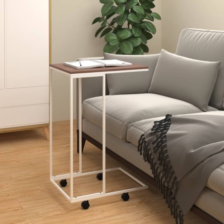 vidaXL Mesa auxiliar ruedas contrachapado blanco marrón 40x30x63,5 cm