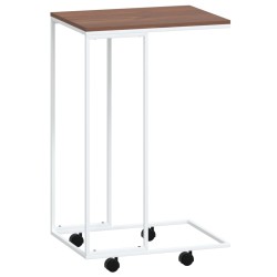 vidaXL Mesa auxiliar ruedas contrachapado blanco marrón 40x30x63,5 cm
