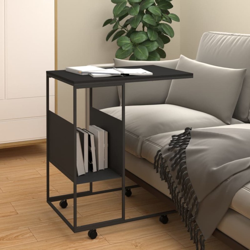 vidaXL Mesa auxiliar con ruedas contrachapado negro 55x36x63,5 cm vidaXL Mesa auxiliar con ruedas contrachapado negro 55x36x63,5 cm