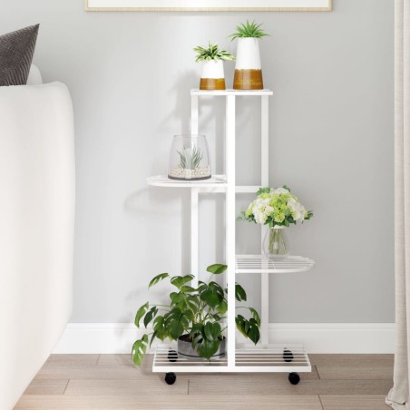 vidaXL Soporte para flores 4 alturas y ruedas hierro blanco 44x23x80cm