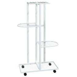 vidaXL Soporte para flores 4 alturas y ruedas hierro blanco 44x23x80cm
