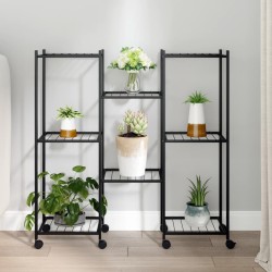 vidaXL Soporte para flores con ruedas hierro negro 83x25x83,5 cm