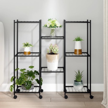 vidaXL Soporte para flores con ruedas hierro negro 83x25x83,5 cm